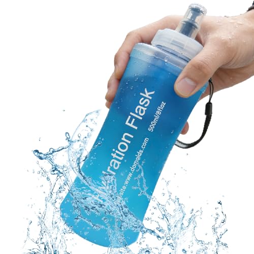 AXEN Collapsible Water Bottle with Filter for Hiking Travel, 500ml Blue - color: Sky Blue-500ml