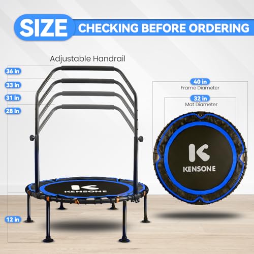 K KENSONE 40/48" Rebounder Trampoline for Adults, Bungee, 450/550 LBS Quiet - color: Blue, size: 40" U-Bar