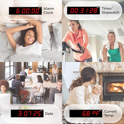 Ivation Oversized Digital Wall Clock with Large LED Display & Timer, 24" - color: Red, size: 24" Inch