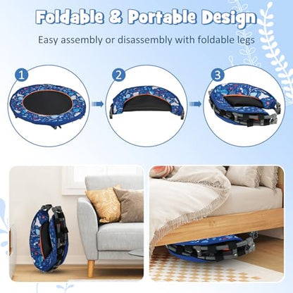 GYMAX 36” Toddler Trampoline with Lights, Folding Springless ASTM Approved Small Kids Rebounder with Foam Handle, Safety Padded Cover & Foldable Legs, Mini Indoor Baby Trampolines (Dark Blue)