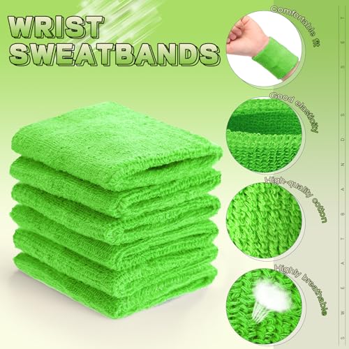 60 Pcs Wristband Bulk Sweatbands Neon 80s Sports Tennis Wristband Thick Cotton Gymnastics Adult Sweat Band Absorbent Sweatband for Men Women Party Supply Basketball Football 30 Pair - color: Neon Green