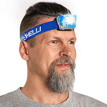 Foxelli LED Headlamp Flashlight for Adults & Kids, Running, Camping, Hiking Head Lamp with White & Red Light, Comfortable Headband, Lightweight & Waterproof, 3 AAA Batteries - color: 1-Pack Blue