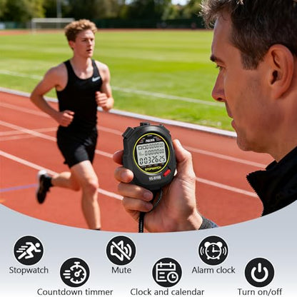 Stopwatch Timer Multi Splits/Laps Digital Stop-Watch for Sports - color: Black