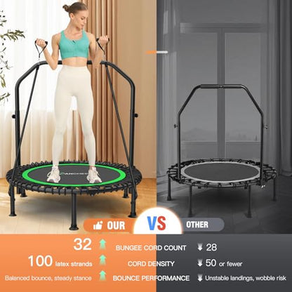 ANCHEER 40"/48" Foldable Mini Trampoline with Adjustable Handle for Adults - color: green, size: 40 inch