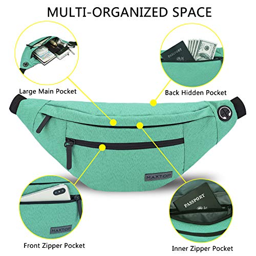 MAXTOP Large Green Crossbody Fanny Pack Belt Bag for Women Men Passport Bag - color: Blackish Green