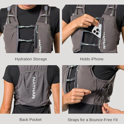 Nathan Women's Hydration Vest - Lightweight Mesh, Breathable, 2x14oz Flasks, 2L Bladder, Reflective Vest, Pinnacle Breeze - size: Large-X-Large, style: Charcoal
