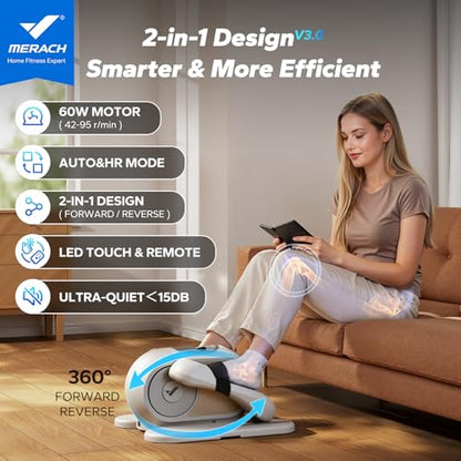 Sitting Under Desk Elliptical Machine, Leg Exerciser While Sitting for Seniors, Seated Pedal Exerciser, Quiet & Portable Pedal Exerciser with 8 Resistance Levels, Work from Home Fitness - style: White