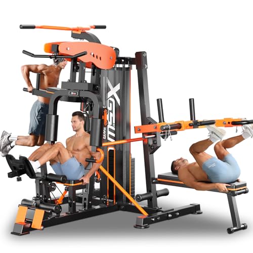 XGSW Multi-Function Home Gym Workout Station, Featuring a Pulley System, arm Trainer, and Leg Trainer for Full-Body Workouts. - size: L03-3【154LBS】Three-Person Fitness Station Only