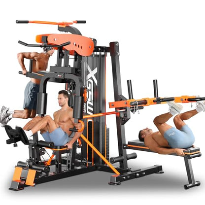 XGSW Multi-Function Home Gym Workout Station, Featuring a Pulley System, arm Trainer, and Leg Trainer for Full-Body Workouts. - size: L03-3【154LBS】Three-Person Fitness Station Only