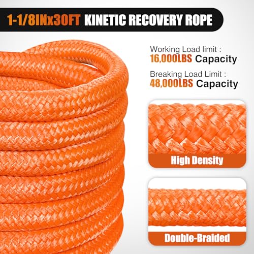 Nilight Kinetic Recovery Rope Kit with Soft Shackle Towing Strap - color: 1/8inx30ft Rope+ 2 Pcs Soft Shackle