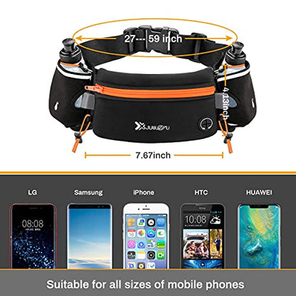 Number-one Running Belt with Water Bottles(2 x 175ML), Hydration Belt Waterproof Waist Pack Bag Fits iPhones Adjustable Sports Waist Pouch for Marathon Running Hiking Cycling - color: Orange