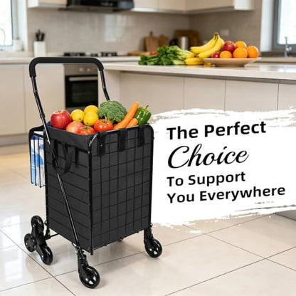 Kiffler Stair Climber Grocery Shopping Cart with Waterproof Line - color: Black+bag