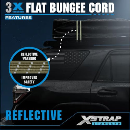 XSTRAP STANDARD 4 PCS 77 Inch Flat Reflective Bungee Cords with Hooks - color: Reflective Army Green