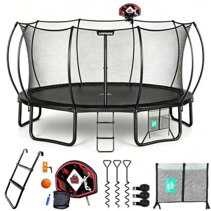 Trampoline with Net, Basketball Hoop, Ladder Anchor Kit for Backyard Family - size: 15FT
