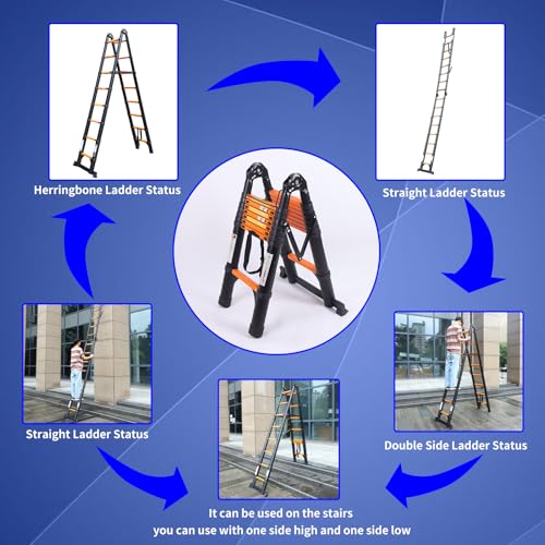 JADDUO Telescoping Ladder, 16.5 FT, A-Frame, Heavy Duty, Black - color: Black