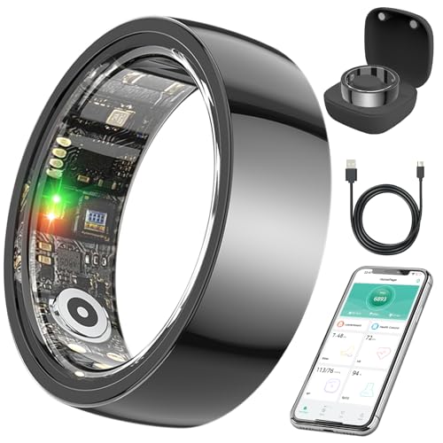 Smart Health Ring,Fitness Rings Tracker with Blood Pressure Monitor Heart Rate Blood Oxygen Sleep Monitor IP68 Waterproof Step Counter Calorie Tracker Health Rings for Women Men Android iOS Phones - color: Black, size: 7