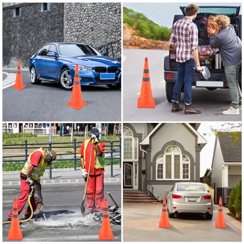 ERKOON 4 Pack 28 inch Collapsible Traffic Cones with Bag, Safety Cones with 4 LED Safety Road Parking Cones Driving Construction Cones Fluorescent Orange Pop Up Reflective Safety Traffic Cones - size: 28inch