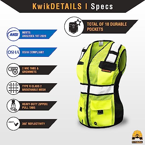 KwikSafety RoadBOSS Econ & Premium Safety Vest for Women Class 2 ANSI OSHA - color: Yellow, size: Large