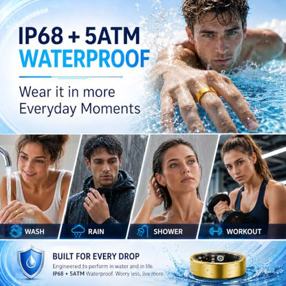 Smart Ring Fitness Tracker for Men & Women with Sleep, Heart Rate & SpO2 - color: Gold, size: 12