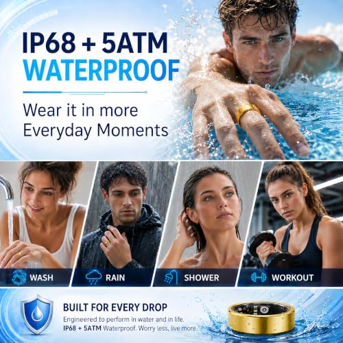 Smart Ring Fitness Tracker for Men & Women with Sleep, Heart Rate & SpO2 - color: Gold, size: 9