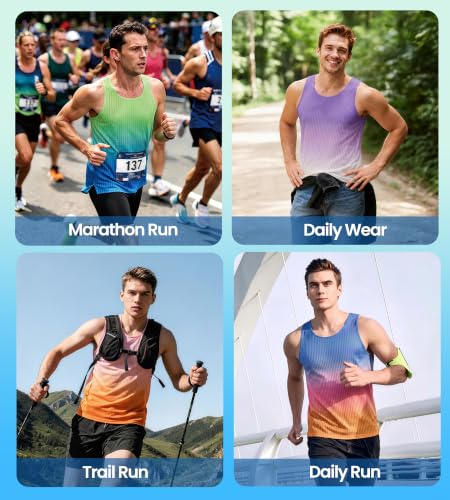 Men's Ultra Lightweight Running Tank Top Marathon Singlet Breathable Vest - color: Green/Blue, size: Large