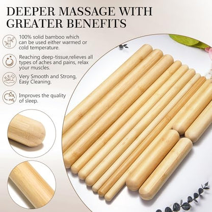 Bamboo Massage Sticks,Guasha Massage Roller Tool for Body Shaping & Relaxing Muscles 5pcs (1.2Inch*15Inch) - size: 1.2Inch*15 Inch