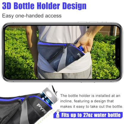 PYFK Running Belt Hydration Waist Pack with Water Bottle Holder for Men Women Waist Pouch Fanny Bag Reflective - color: Blue