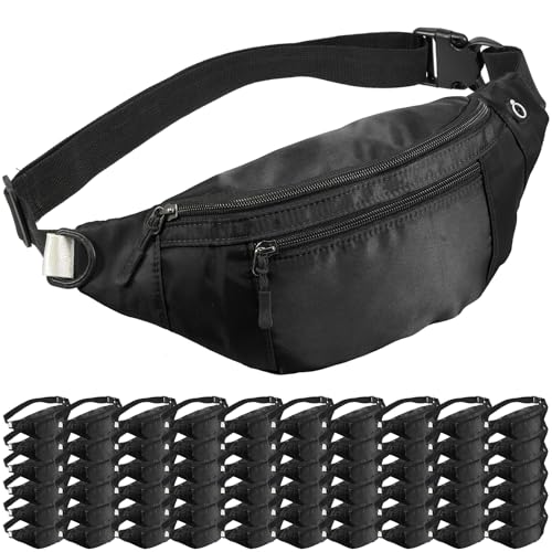 60PCS Crossbody Fanny Pack Bulk,Large Capacity Waist Bag with 4-Zipper Pockets Adjustable Strap Fanny Packs Waterproof Oxford Cloth Travel Belt Bag for Outdoor Shopping Travel Men Women,Black - color: Black 60PCS