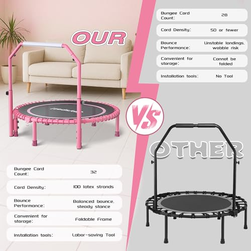 450LBS Foldable Rebounder Trampoline for Adults with Adjustable Handle 40" - color: Pink