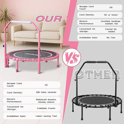 450LBS Foldable Rebounder Trampoline for Adults with Adjustable Handle 40" - color: Pink