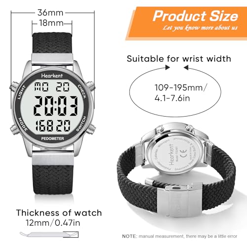 Hearkent Pedometer Watch,Step,Mileage&Calorie Tracker,Large Numbers - color: Black