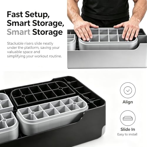 Aerobic Exercise Step Platform, 28-Inch Workout Aerobic Stepper, Height Adjustable Fitness Training Step Deck Trainer with 4 Risers, Non-Slip Surface Bench for Home Gym Cardio Strength 29" x 11.5" x 4" - color: Black-Grey