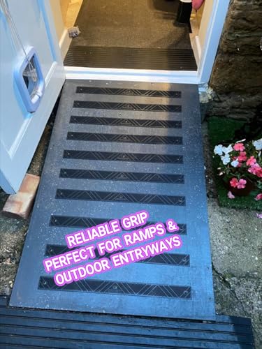 5 Pack 24" x 2" (600mm x 50mm) Non-Slip Decking Strips | Hard Wearing Polypropylene with Fixings | Outdoor Safety for Decks, Steps & Ramps | 10+ Year Lifespan (Black) - color: Black