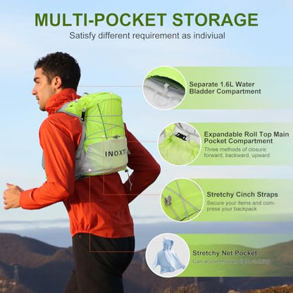 IX INOXTO Running Vest Hydration Backpack, Lightweight Running Backpack Hydration Pack with 1.6L Water Bladder Daypack for Trail Running Hiking Cycling Race Marathon for Women Men - color: Green