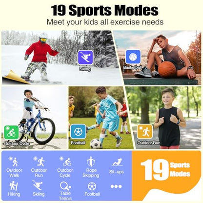 meoonley Kids Watch for Girls Boys with IP68 Waterproof, Girls Watch with 19 Sports Modes, Sleep Tracking, Pedometer, Stopwatch, Kids Activity Tracker, Birthday Gifts for Girls Age 6-15 Years Old - color: Black