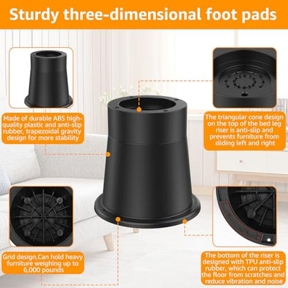 Bed Risers Round Furniture Risers Rubber Sofa Riser Supports Up to 6000 lbs Bed Frame Riser 3.3 Inch Bed Lifts Riser Bed Raising Blocks for Sofa Table Desk Chair(6 Groups and 1 Set,Black) - size: 6 groups and 1 set