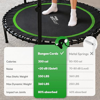 JUMPZYLLA Mini Rebounder Trampoline for Adults, Fitness Trampoline with Bar - color: Green, size: 48"