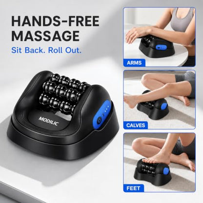 2-in-1 Electric Handheld Massager, Deep Tissue Roller Massager with Hands-Free Massage Base, Rechargeable Muscle Recovery Tool for Feet, Calves, Arms, Neck and Back Relief