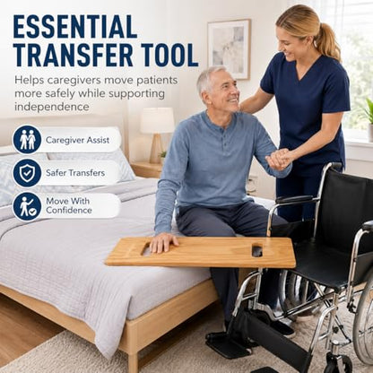 Transfer Board, 23.2 in Wooden Slide Board for Transferring, Patient Transfer Board for Wheelchair, Bed, Chair, Sofa & Commode, 2 Cutout Handles, 440 lb Capacity