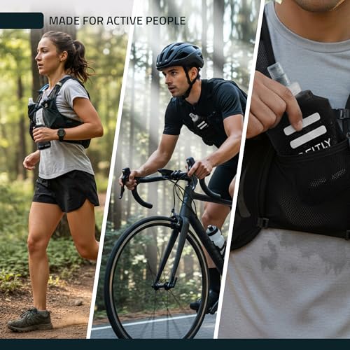 FITLY Soft Flask 8.5 oz 250ml (2 Pack), Collapsible Running Water Bottles for Hydration Pack and Running Vest, BPA Free Soft Water Bottles with Bite Valve for Hiking, Cycling & Skiing - Black & Blue
