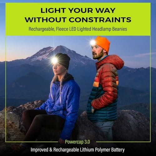 POWERCAP LED Hat Light 150 Lumens Rechargeable Fleece Beanie with Bright Built-in Headlamp Waterproof LED Warm One Size Cap - color: Gray 3.0