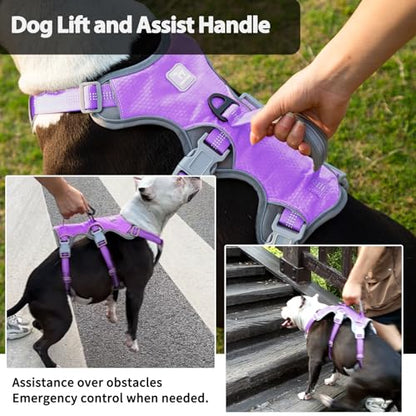Huntboo Escape Proof Dog Harness, Escape Artist Harness, Reflective Harness with Padded Handle, Breathable, Adjustable Vest for Medium Dogs Walking, Training, and Running Gear (Lavender Purpled, M) - color: Lavender Purple, size: Medium(Pack of 1)
