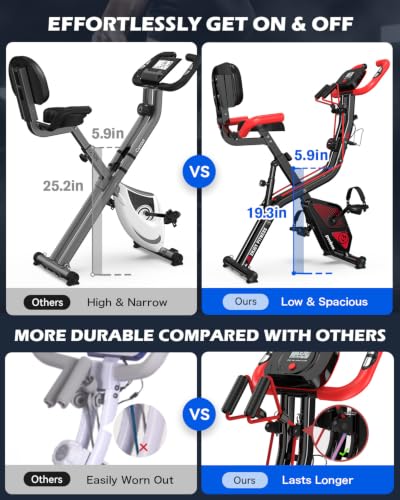 pooboo Folding Magnetic X‑Bike, Upright Exercise Bike for Home Gym - color: Flame Red