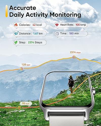 Fitpolo Smart Watch for Men Women with Bluetooth Call, Alexa Built-in 1.8" Blood Oxygen Heart Rate Sleep Fitness Watch, 100 Sports Modes Smartwatch, Activity Tracker for Android iOS Phone - color: White