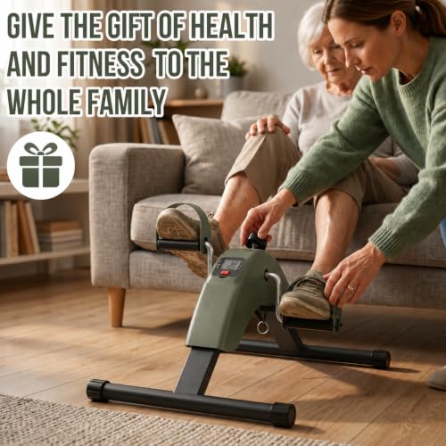 Under Desk Bike Pedal Exerciser for Arms and Legs, Foldable Mini Exercise Bike with LCD Display and Adjustable Resistance for Home and Office - color: Green