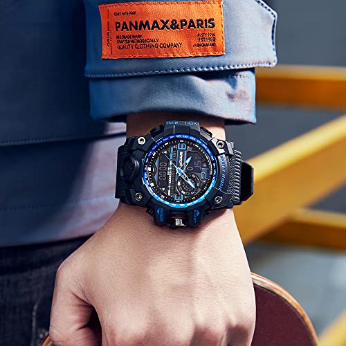 AIMES Men's Watches Sports Outdoor Waterproof Military Watch LED Date Alarm Stopwatch Multi-Function Tactics Big Face Wristwatch for Men - color: 3133-Blue