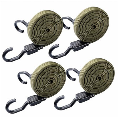 XSTRAP STANDARD 4 PCS 77 Inch Flat Bungee Cords with Hooks - color: Army Green
