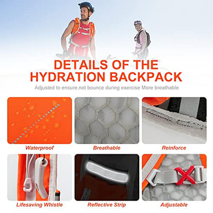 INOXTO Hydration Pack Backpack ，Water Backpack with 2L Leakproof Water Bladder, Running Hydration Vest for Man, Daypack for Cycling Motocross Climbing Trail Running - color: inoxto-593-ORANGE