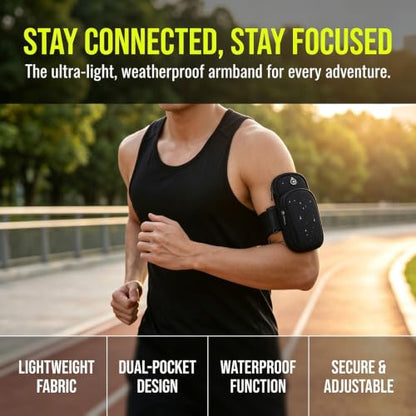 Running Armband with Earphone Bag, Armband Suitable for Most Phones, Water Resistant 2 Pockets (Black) - color: Black