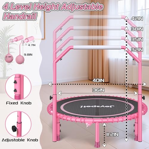 450LBS Foldable Rebounder Trampoline for Adults with Adjustable Handle 40" - color: Pink